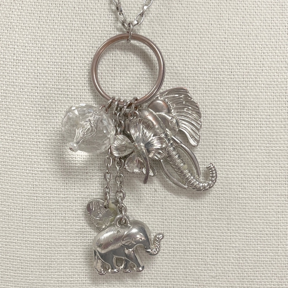 Elephant Theme Cluster Bead and Charm Vintage Necklace